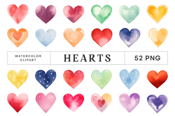 52 Watercolor Heart PNG Clipart