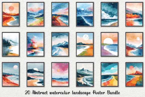 Abstract Watercolor Landscape Poster Set for Creative Projects