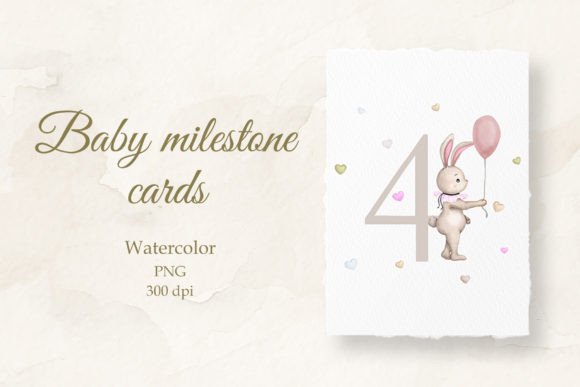 Baby Milestone Card Watercolor 4 Months