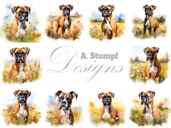 Boxer Watercolor Dog Clipart Image Set