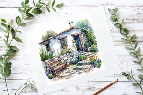Cozy Garden Watercolor Clipart, JPG 6S-1