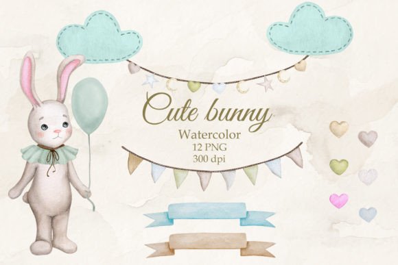 Cute Baby Bunny. Watercolor Set PNG: A Versatile Design Asset for Playful Branding
