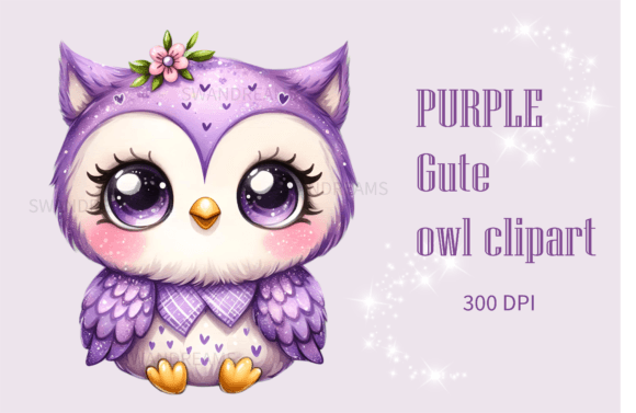 Cute Watercolor Purple Baby Owl: A Whimsical Typeface for Creative Projects
