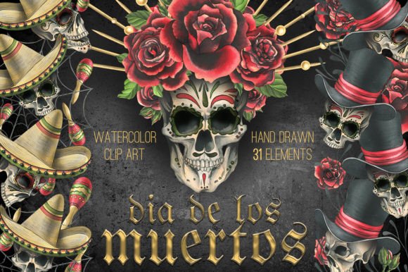 Día De Muertos Watercolor Clip Art