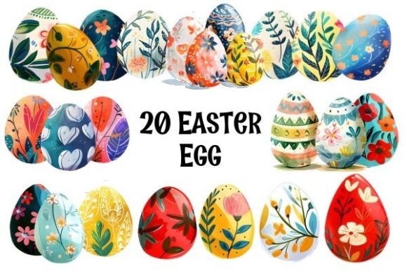 Easter Clipart and Watercolor Egg Design Assets
