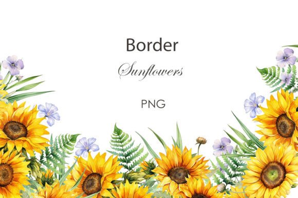 Elegant Watercolor Sunflowers Border Graphics