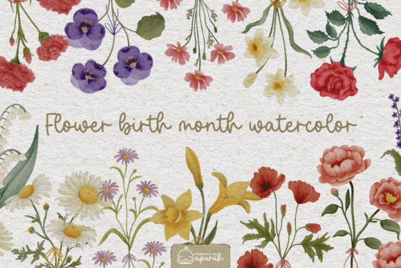 Flower Birth Month Watercolor Clipart