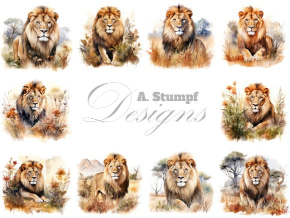 Lion Clipart Watercolor Animal Bundle