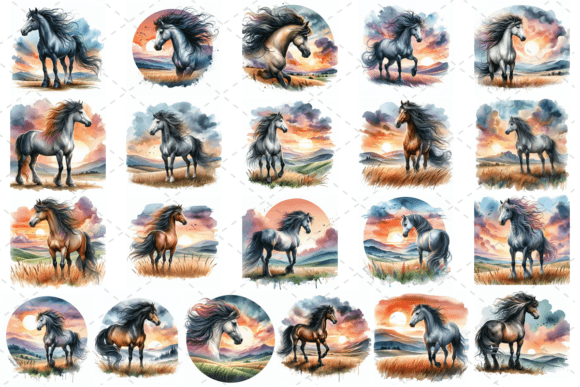 Majestic Horse Watercolor Clipart Bundle