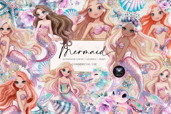Mermaids Watercolor Clipart for Enchanting Designs