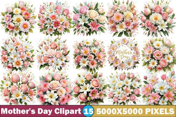 Mothers Day Pink Flowers Watercolour Cli