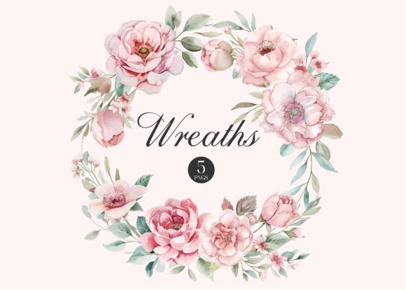 Pink Floral Wreaths Watercolor Clipart for Modern Design