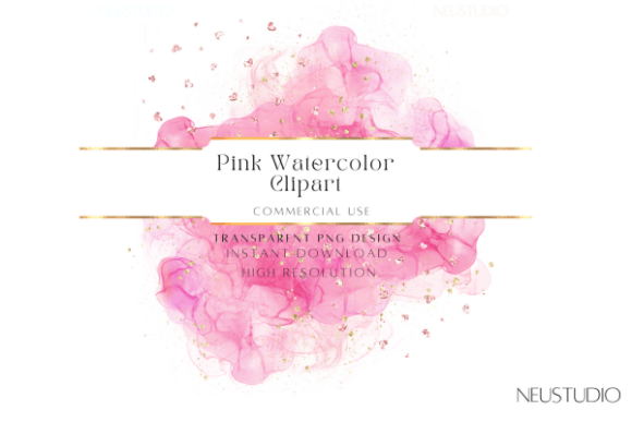 Pink Watercolor Clipart Glitters: Soft Elegance in Design