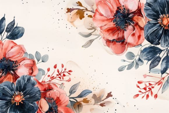 Red Flowers Watercolor Border