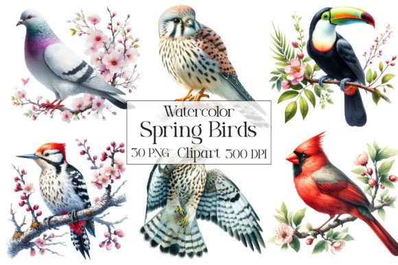 Spring Birds PNG Clipart – Watercolor for Modern Branding