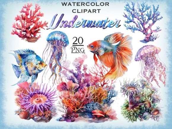 Underwater Watercolor Sea PNG Bundle