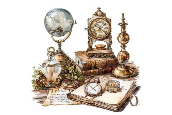 Vintage Victorian Still Life. Watercolor