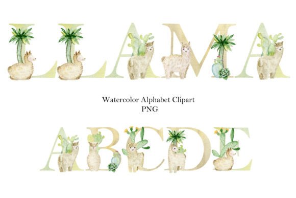 Watercolor Alphabet with Cute Llamas: A Playful Font for Creative Projects