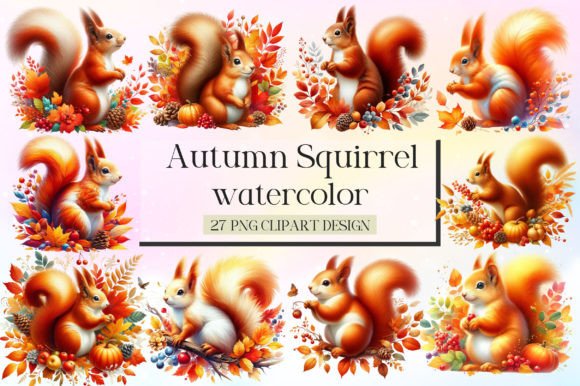 Watercolor Autumn Squirrel Clipart for Designers