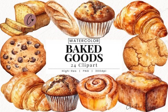Watercolor Baked Goods Clipart for Creative Projects