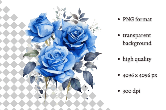 Watercolor Blue Roses Clipart for Modern Design
