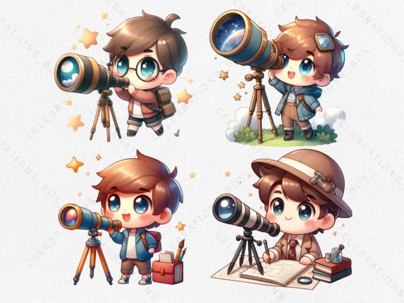 Watercolor Boy Telescope PNG Clipart