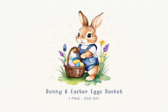 Watercolor Bunny Easter Eggs Basket