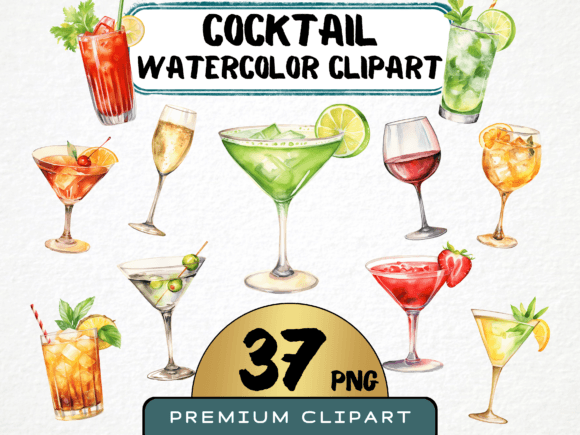 Watercolor Cocktail Clipart 37 PNG: A Designer’s Toolkit for Stylish Branding