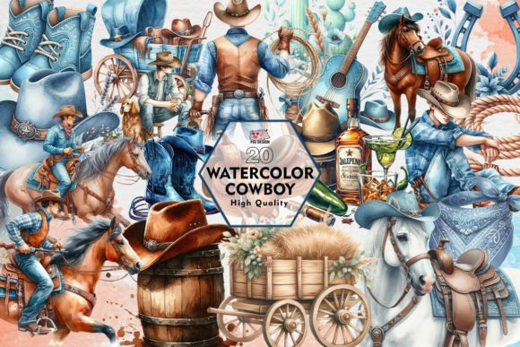 Watercolor Cowboy Clipart PNG Graphics