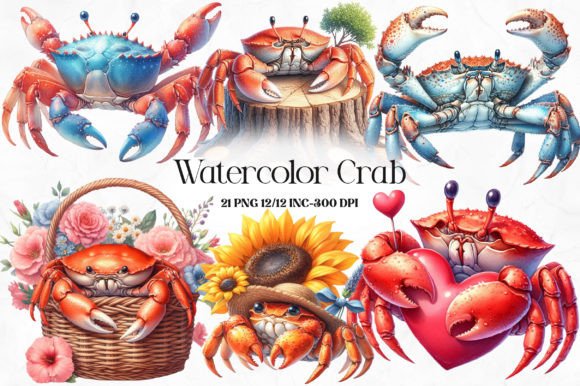 Watercolor Crab Sublimation Clipart: A Coastal Design Essential
