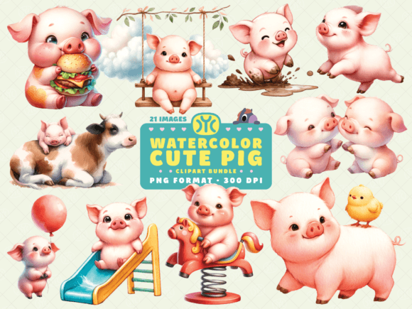 Watercolor Cute Pig Clipart for Charming Design Projects