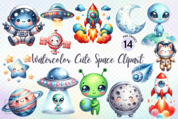 Watercolor Cute Space Clipart for Designers