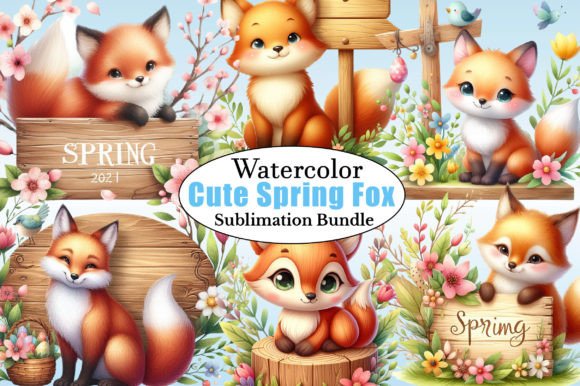 Watercolor Cute Spring Fox PNG Clipart