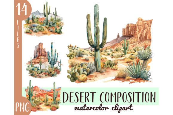 Watercolor Desert Compositions Clipart