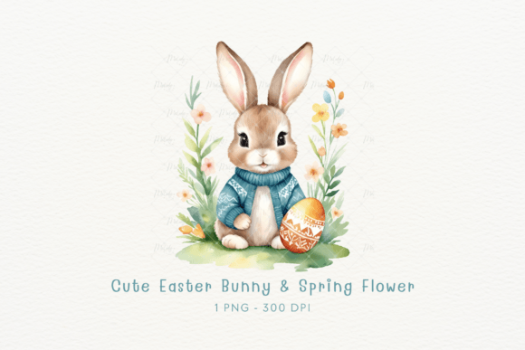 Watercolor Easter Bunny Spring Flower: A Whimsical Design Asset