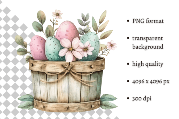 Watercolor Easter Eggs Bucket Clipart for Creative Projects