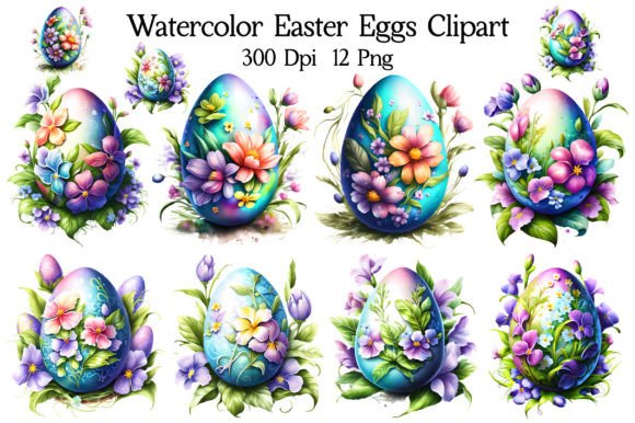 Watercolor Easter Eggs Clipart