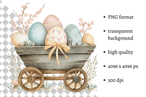 Watercolor Easter Eggs Wheelbarrow PNG in Design