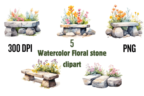Watercolor Floral Stone Clipart: A Versatile Design Asset