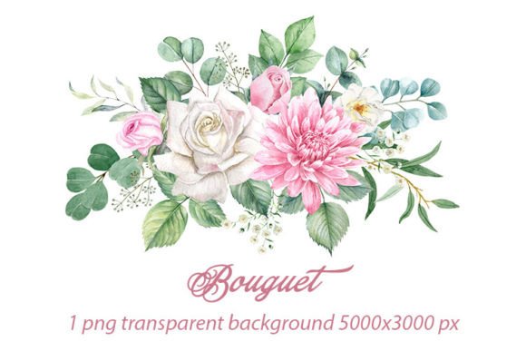 Watercolor Flowers and Floral Border PNGs