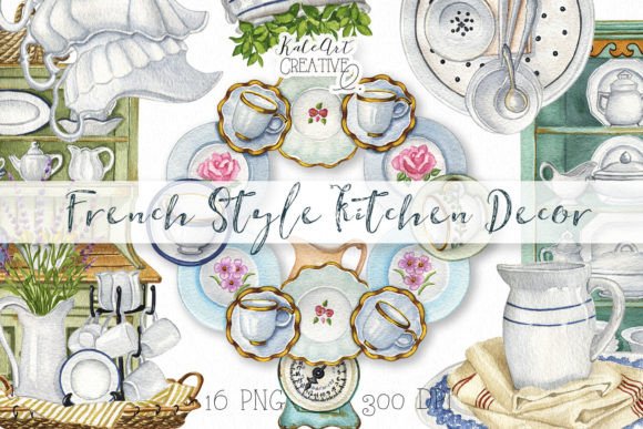 Watercolor French Style Kitchen Clipart for Elegant Designs