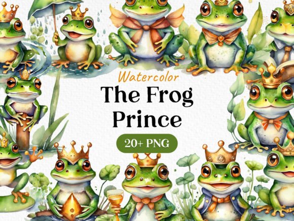 Watercolor Frog Prince Clipart PNG