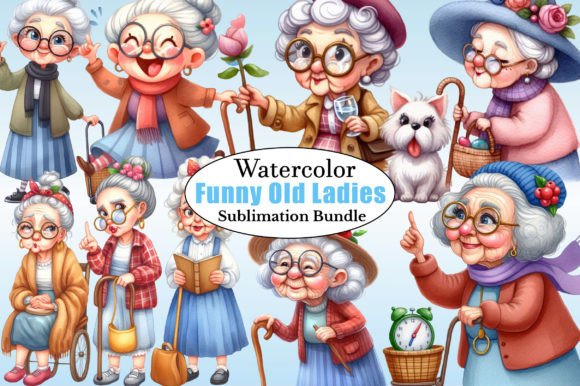 Watercolor Funny Old Ladies PNG Clipart