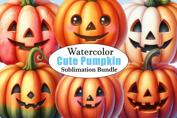 Watercolor Halloween Cute Pumpkin PNG