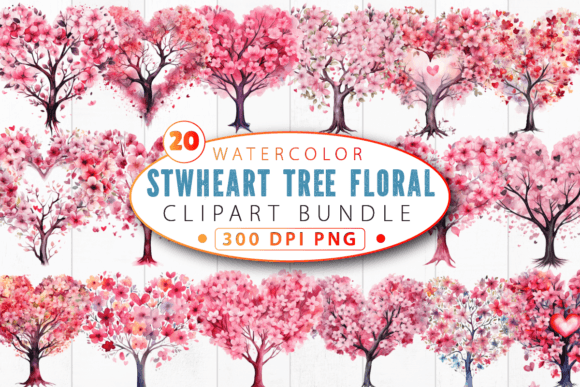 Watercolor Heart Tree Floral Clipart Bun Guide