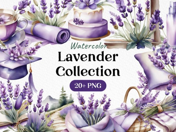 Watercolor Lavender Clipart PNG Bundle