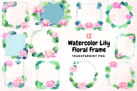 Watercolor Lily Floral Frame PNG for Modern Design