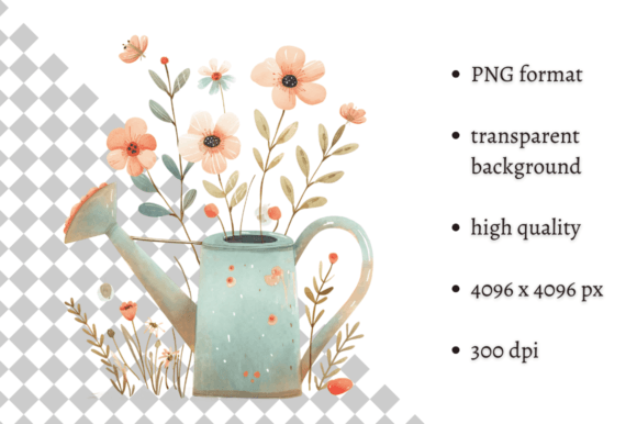 Watercolor Mint Easter Watering Can PNG for Fresh Spring Branding