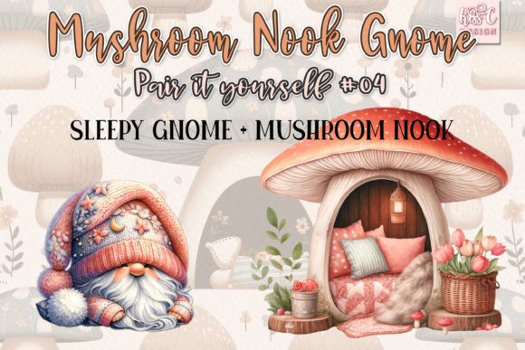 Watercolor Mushroom Nook Gnome Set 04