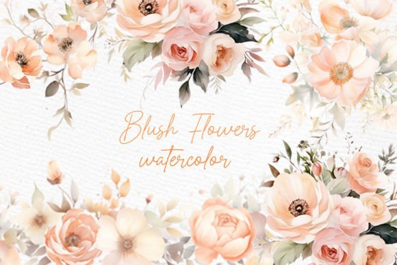Watercolor Peach Flowers Clipart Blush
